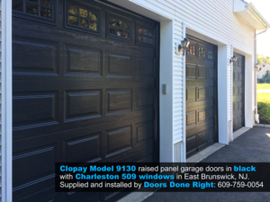 Clopay Model 9130 Garage Door in Black with Charleston 509 Windows in East Brunswick, NJ 08916