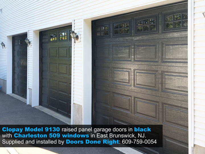 Clopay Model 9130 Garage Door in Black with Charleston 509 Windows in East Brunswick, NJ 08916
