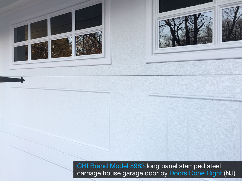 chi brand model 5983 stamped steel garage door with stockton windows - window closeup
