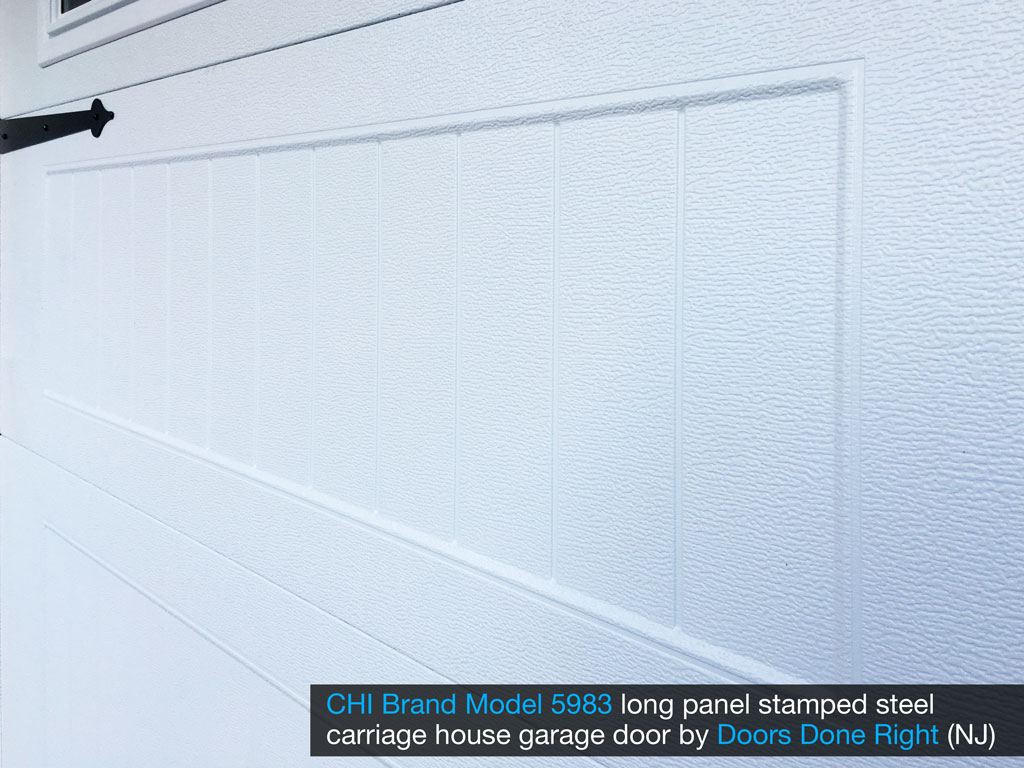 chi brand model 5983 stamped steel garage door with stockton windows - panel closeup
