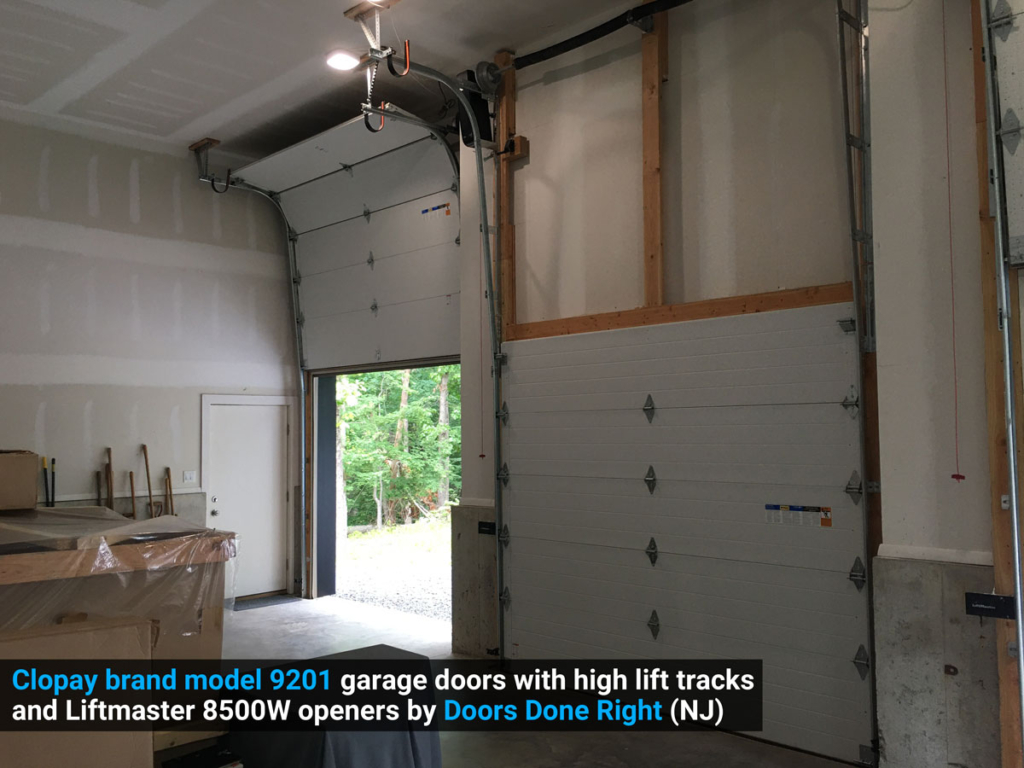 high lift garage doors with liftmaster 8500w wallmount jackshaft openers one door open