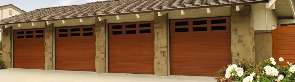 9800 Fiberglass Garage Door 7ft V-Groove Natural Oak Horizontal Windows