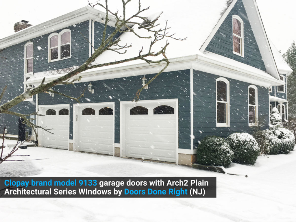 clopay model 9133 garage door with arch2 windows - angled view