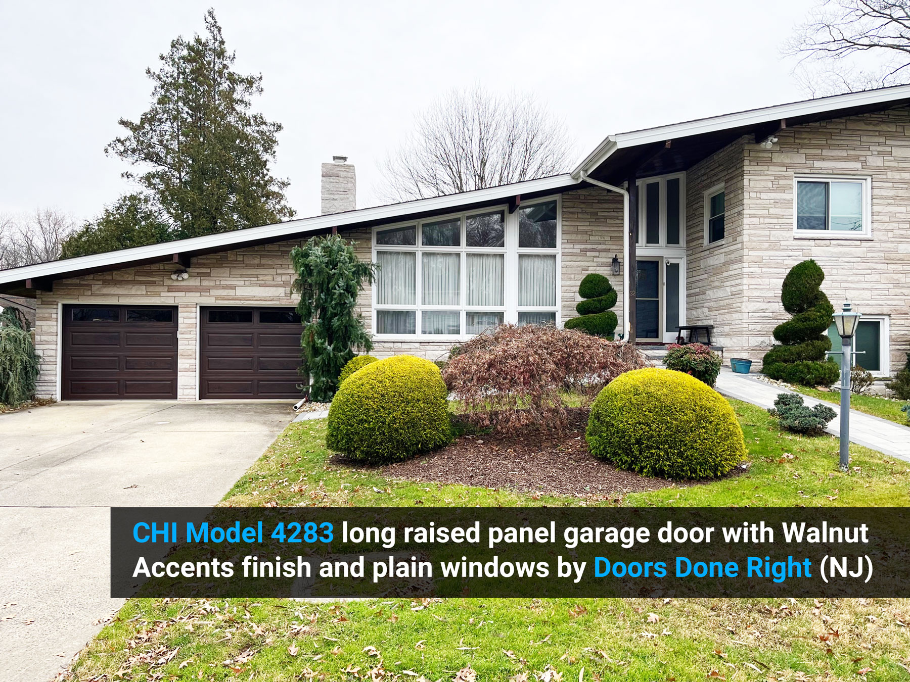 CHI Model 4283 Garage Door with Walnut Accents Finish in Lawrenceville
