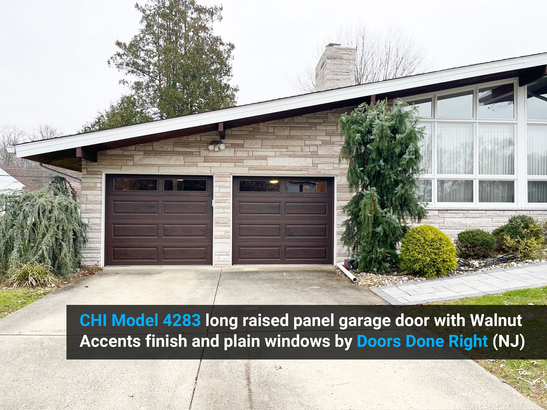 CHI Model 4283 Garage Door with Walnut Accents Finish in Lawrenceville