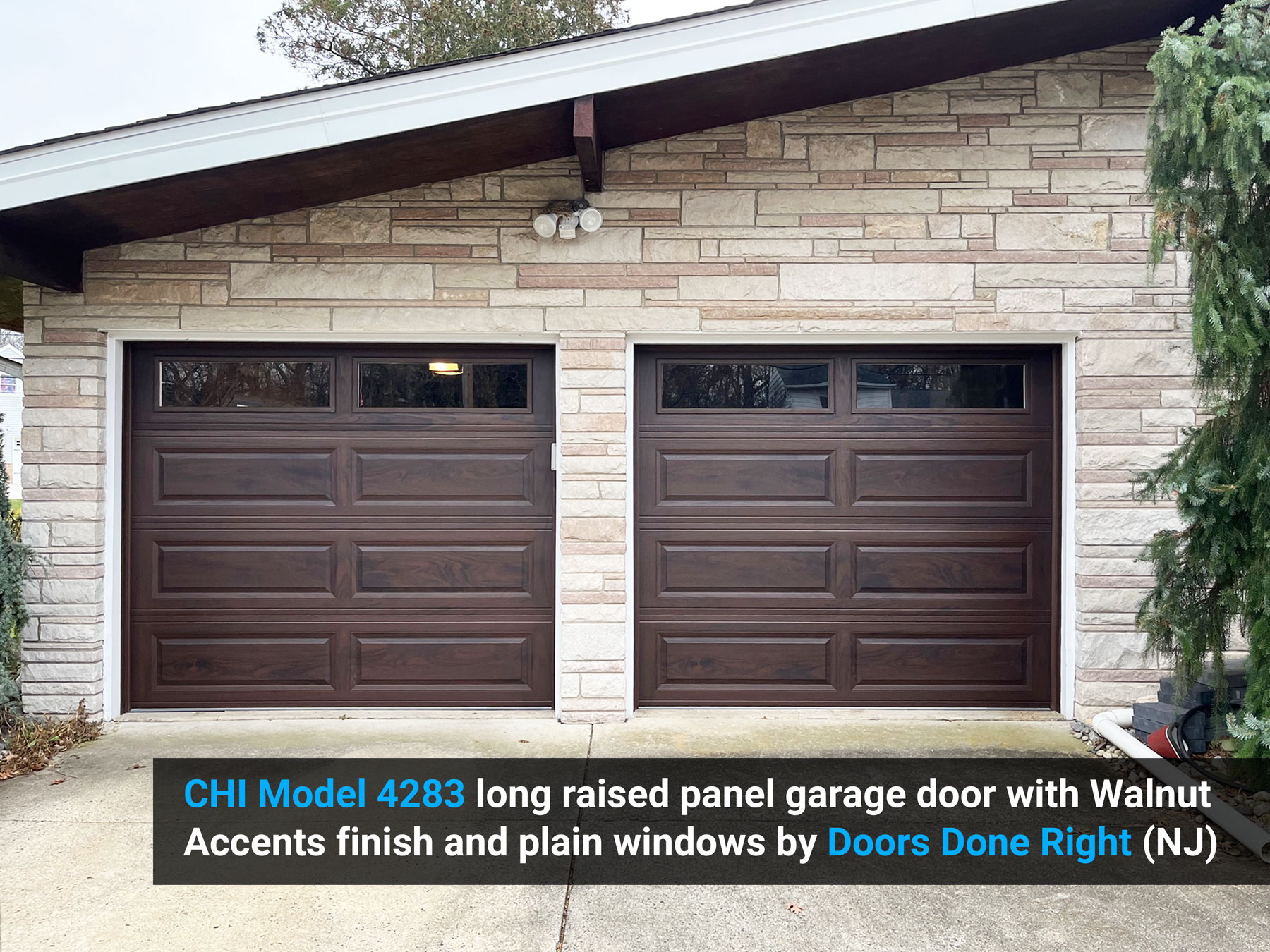 CHI Model 4283 Garage Door with Walnut Accents Finish in Lawrenceville